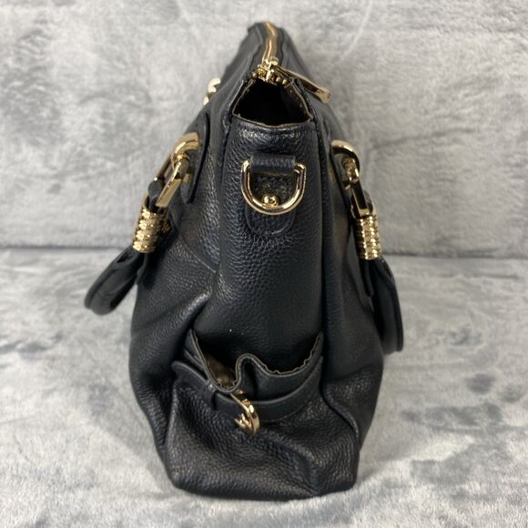 KATTEE Black Cowhide Leather Pebbled Goldtone Hardware Purse Handbag - Picture 5 of 16